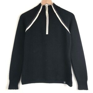 NEVE 100% Wool Quarter Zip Sweater Women's M Black Raglan Mock Neck Pullover